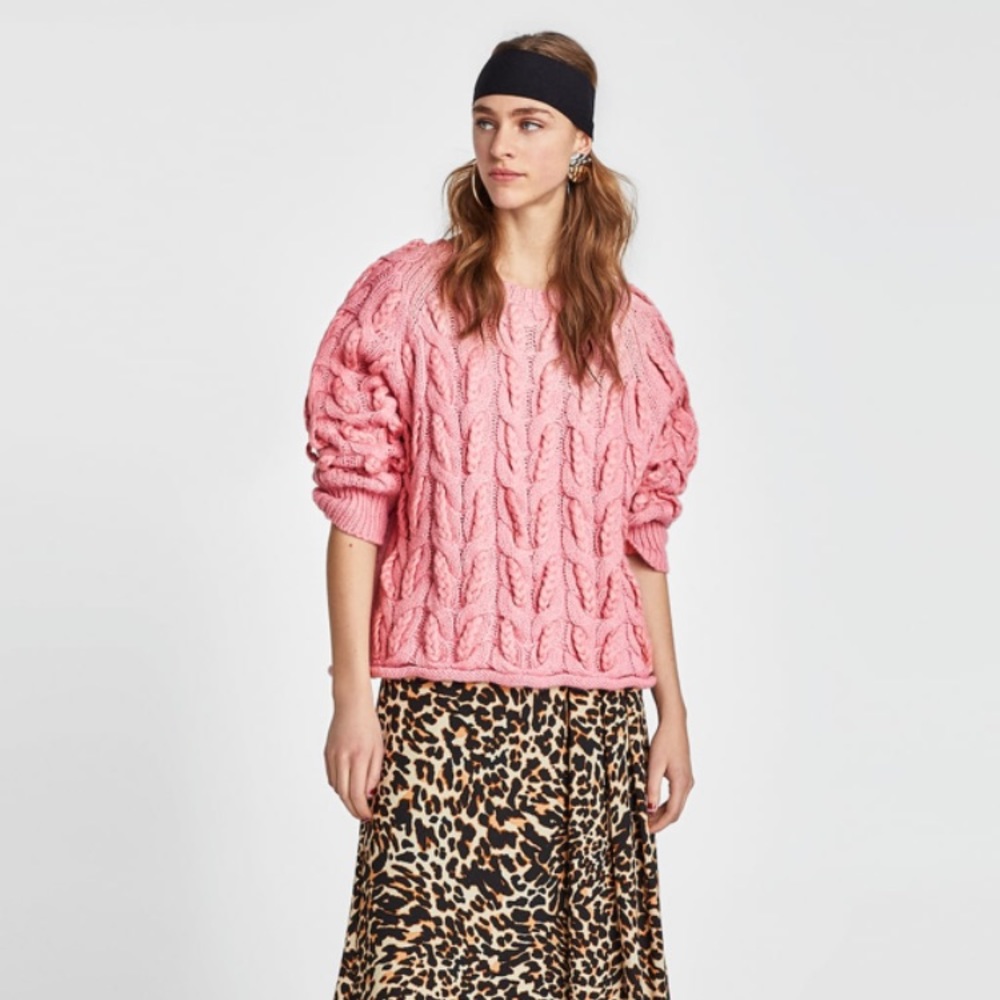 Zara oversized pink cable knit sweater!